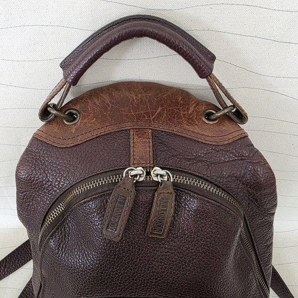 M London Womens Two Toned Brown Pebbled Leather Full Zip Backpack Handbag Purse - Picture 2 of 10